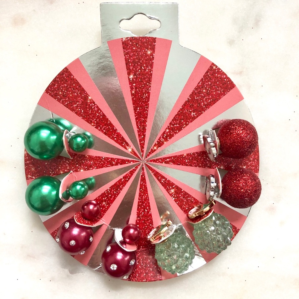 4 pairs earrings Christmas ornament double sided
